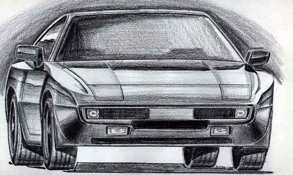 paper drawing of sports car